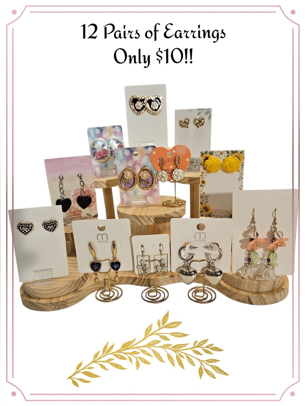 Gold & Silver Tone Fashion Earrings (12 Pairs) Multiple Styles & Colors